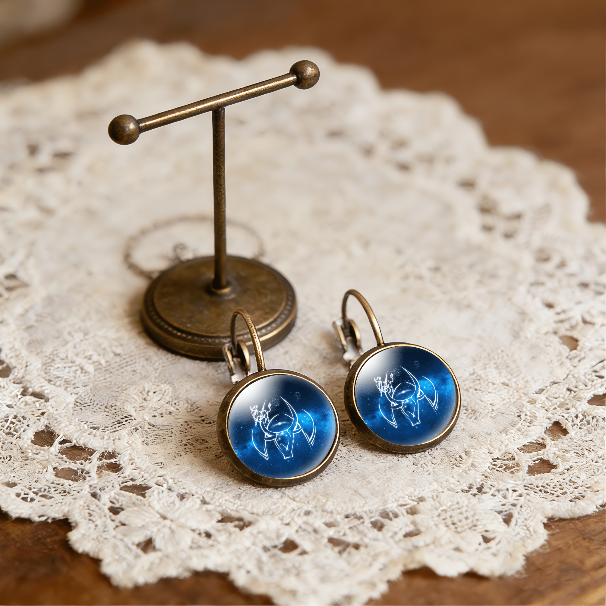 2pcs Set Ancient Teal Round Classic Earrings with Ear Hooks